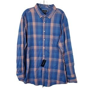Club Room Mens XXL Hyper Blue Plaid Long Sleeve Button Down Shirt Tech Woven New